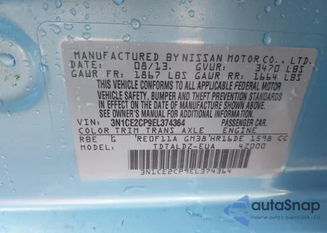 2014 Nissan Versa Note S из США, поврежденный, VIN 3N1CE2CP9EL374364